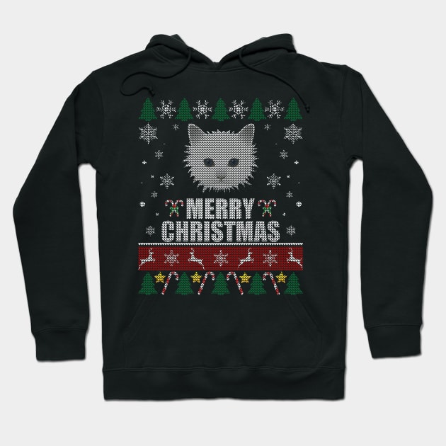 White Cat Face Christmas Hoodie by Sleazoid